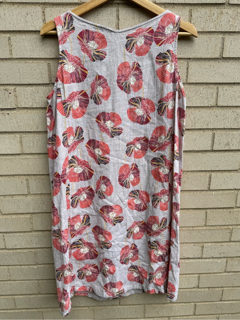 Habitat Sleeveless Linen-Blend Midi Shift Dress Oatmeal Pink Floral Small - Picture 3 of 5